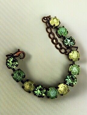 Peridot Apple Green Crystal in Classic Tennis  Bracelet in Brass Or Gold Plated